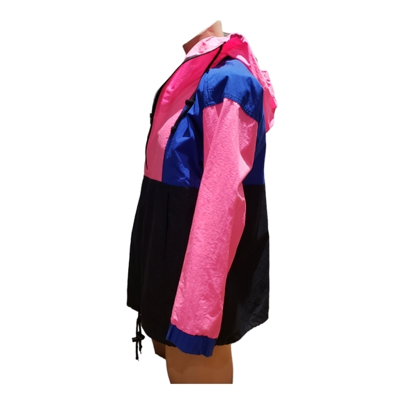 Active Elements Large Nylon Windbreaker Blue/Neon Pink Pullover Vintage - Picture 6 of 8
